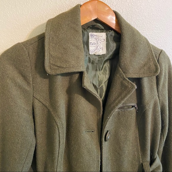 Tulle / Anthropologie Trench Coat Army Green Belted Waist Sz S - Picture 9 of 9